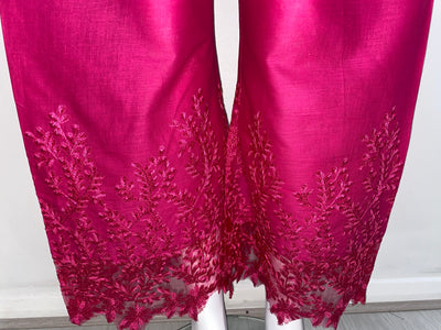 Pink embroidered trousers with lace - Sadaf’s Collection