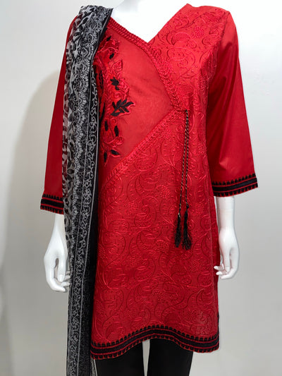 Red black embroidered suit - Sadaf’s Collection