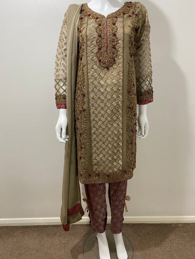 Beige maroon suit - Sadaf’s Collection